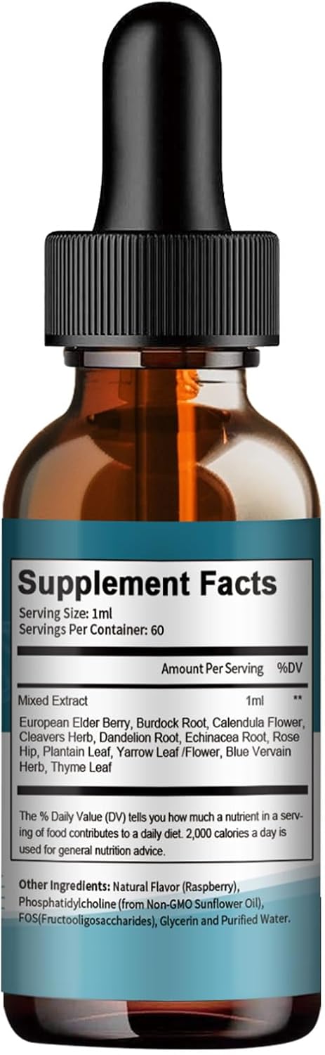 Liposomal Lymphatic Drainage Drops - 11 In 1 Organic Lymphatic Drainage Supplement with Burdock Root, Echinacea, Elderberry, Calendula, Cleavers Herb, Dandelion Supports Lymphatic Health 2 FL.OZ