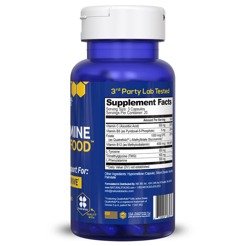 Dopamine Brain Food Supplement w/L-Tyrosine - Promotes Mental Drive, Clarity & Focus - Supports Mental Energy - 60 Capsules