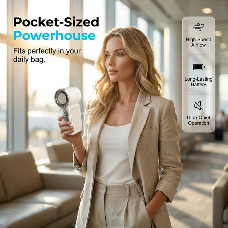 Mini Handheld Fan with LED Display| 6 speeds, 10.7 hours of cool| Weighs nothing – goes anywhere
