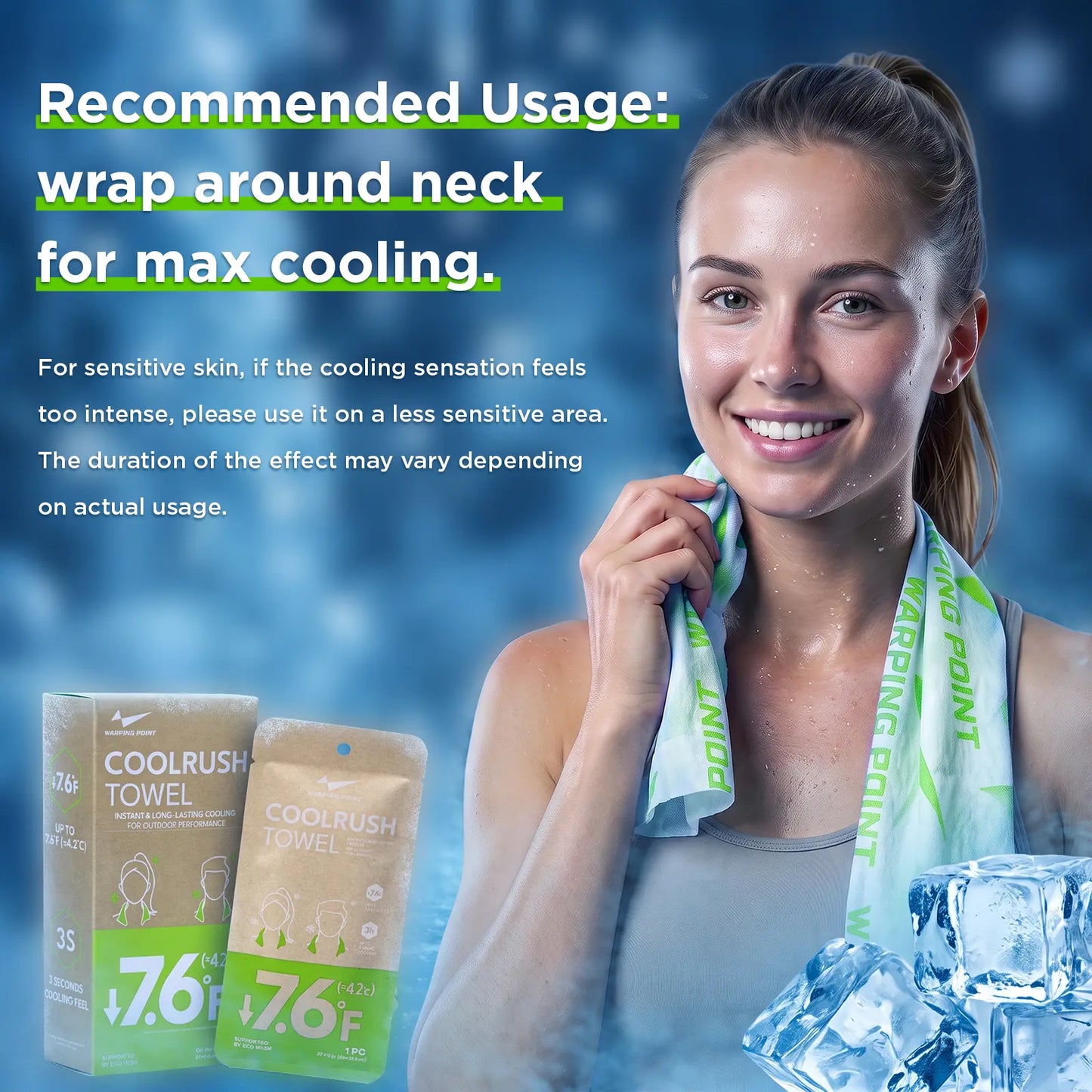 CoolRush Towel for Hot Weather, Cooling Towel, Ice Towel, Instant & Long-Lasting Cooling for Outdoor Performance, Large Cooling Body Wipe, Must Have for Summer Travel, Running,Gym , Camping Gardening & Daily Use