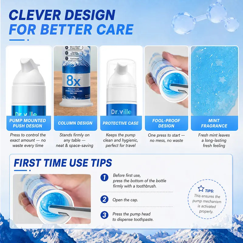 Dr.ville Niacinamide Foaming Whitening Toothpaste 8X - Fresh Breath Stain Removal Gentle Teeth Cleaning 100ml-D