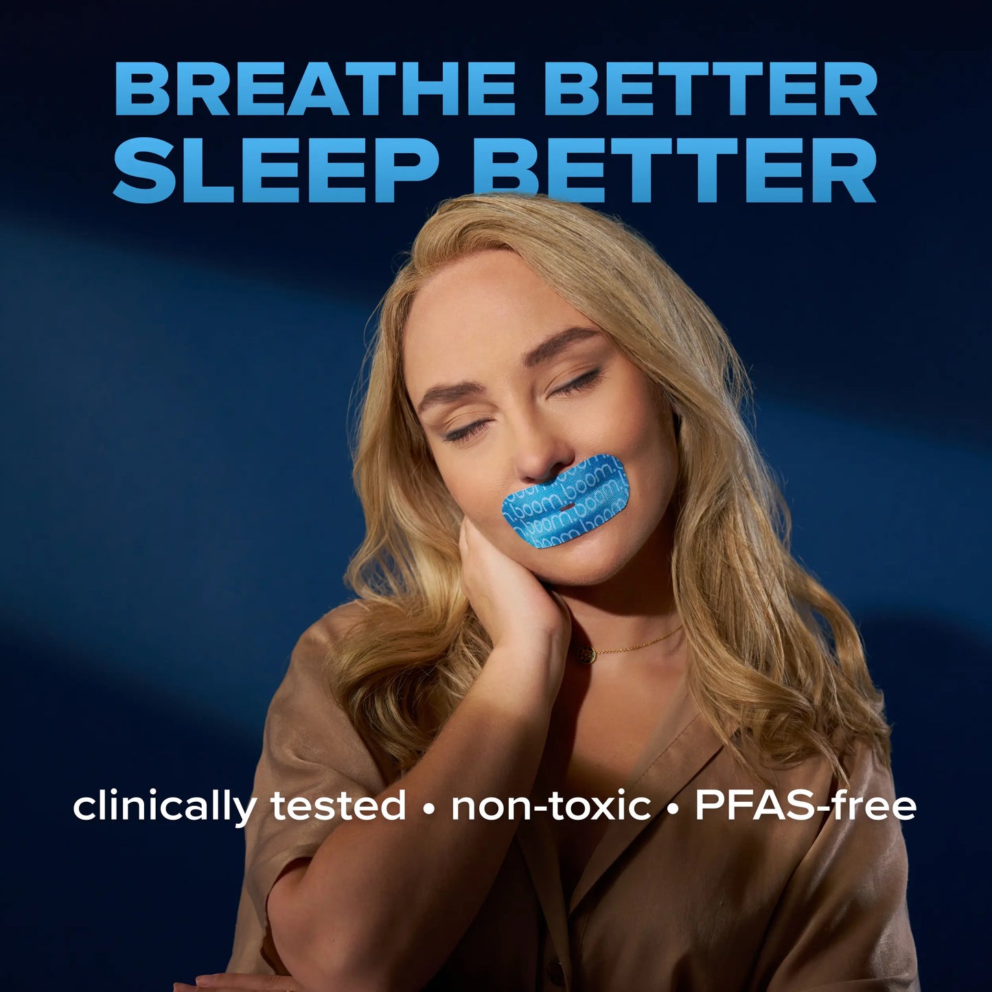 [NEW] BoomBoom Mouth Tape: Breathe Better, Sleep Better | Encourages Nasal Breathing | Flexible Fabric for All-Night Comfort | Skin-Friendly Adhesive | Clinically Tested. Non-Toxic. PFAs Free. | Wake Up Restored | Subscribe and Save