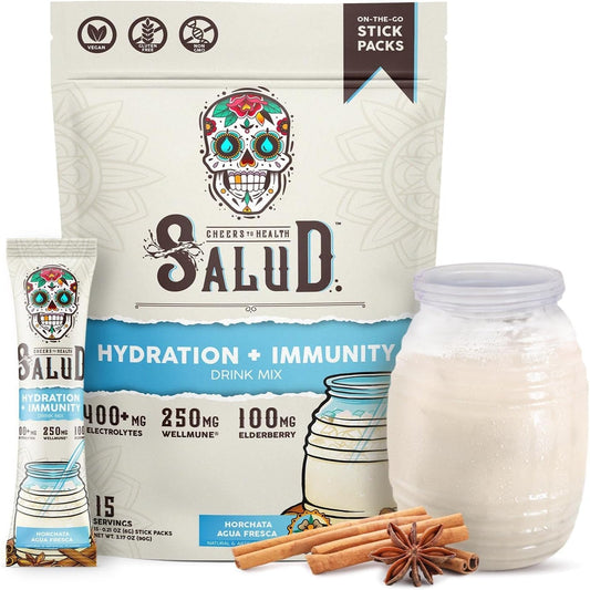 2-in-1 Hydration Packets + Immunity Electrolytes Powder, Dairy & Soy Free, Non-GMO, Gluten Free, Vegan, Low Calorie, 1g Sugar (15 Servings Horchata)