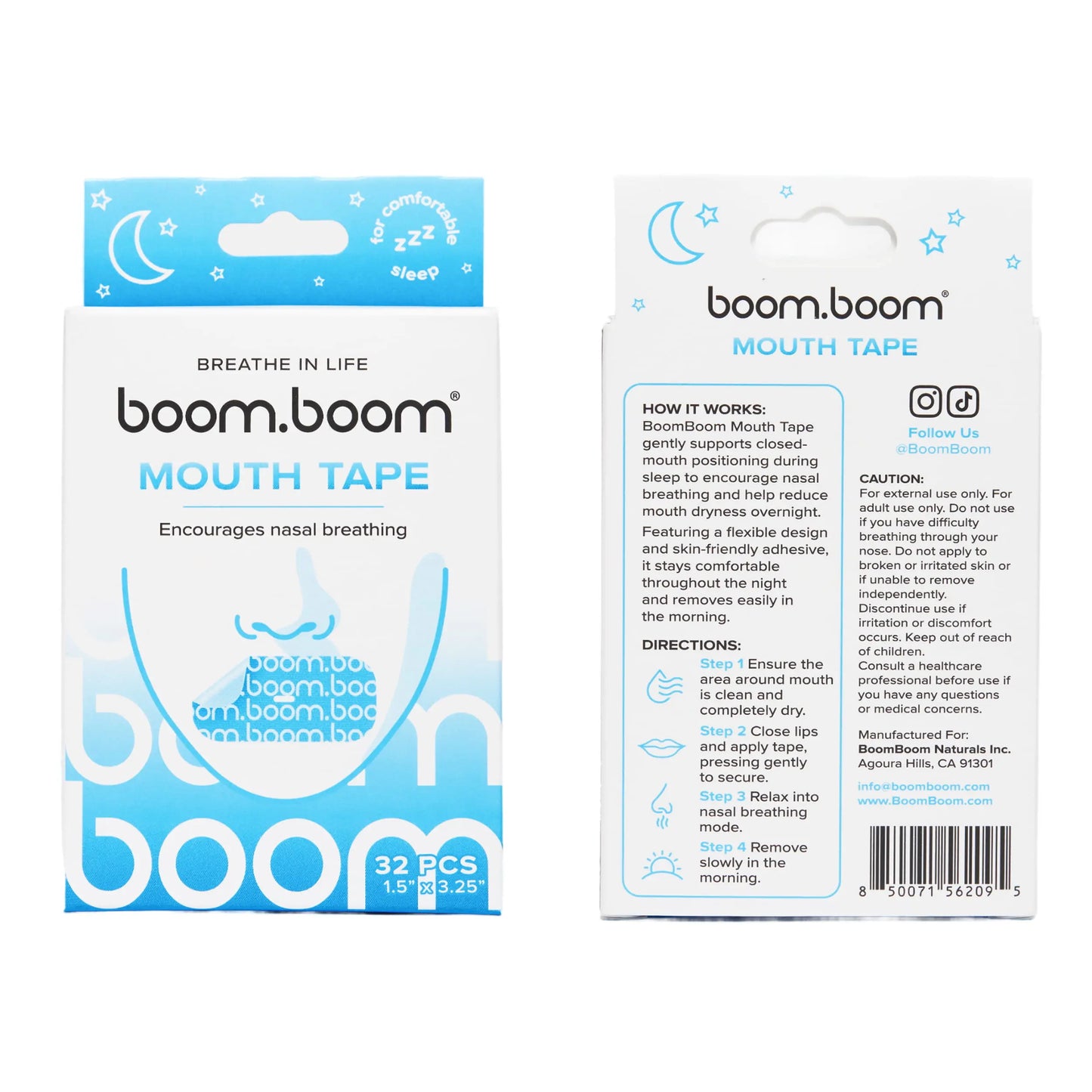 [NEW] BoomBoom Mouth Tape: Breathe Better, Sleep Better | Encourages Nasal Breathing | Flexible Fabric for All-Night Comfort | Skin-Friendly Adhesive | Clinically Tested. Non-Toxic. PFAs Free. | Wake Up Restored | Subscribe and Save