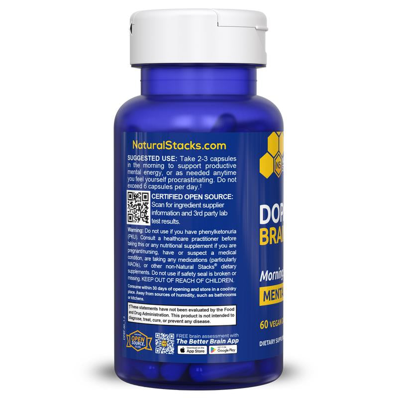 Dopamine Brain Food Supplement w/L-Tyrosine - Promotes Mental Drive, Clarity & Focus - Supports Mental Energy - 60 Capsules