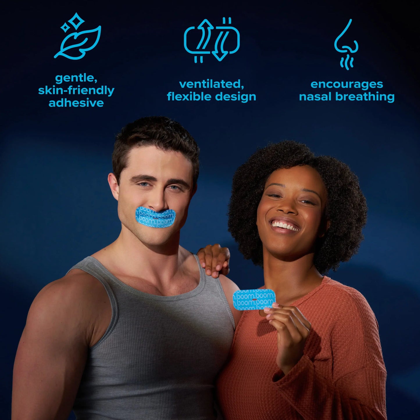 [NEW] BoomBoom Mouth Tape: Breathe Better, Sleep Better | Encourages Nasal Breathing | Flexible Fabric for All-Night Comfort | Skin-Friendly Adhesive | Clinically Tested. Non-Toxic. PFAs Free. | Wake Up Restored | Subscribe and Save