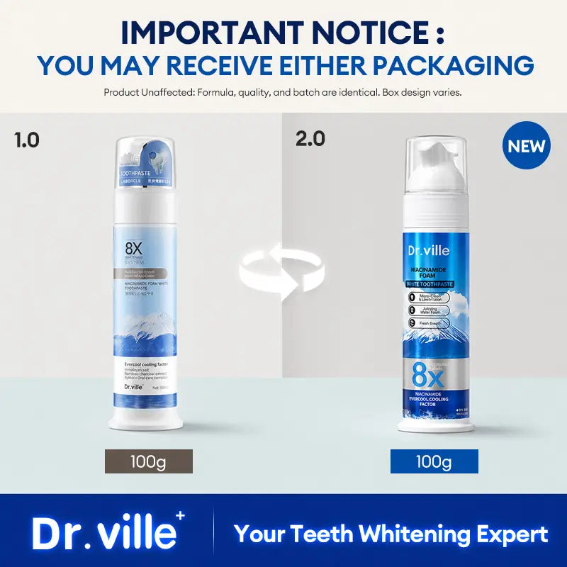 Dr.ville Niacinamide Foaming Whitening Toothpaste 8X - Fresh Breath Stain Removal Gentle Teeth Cleaning 100ml-D