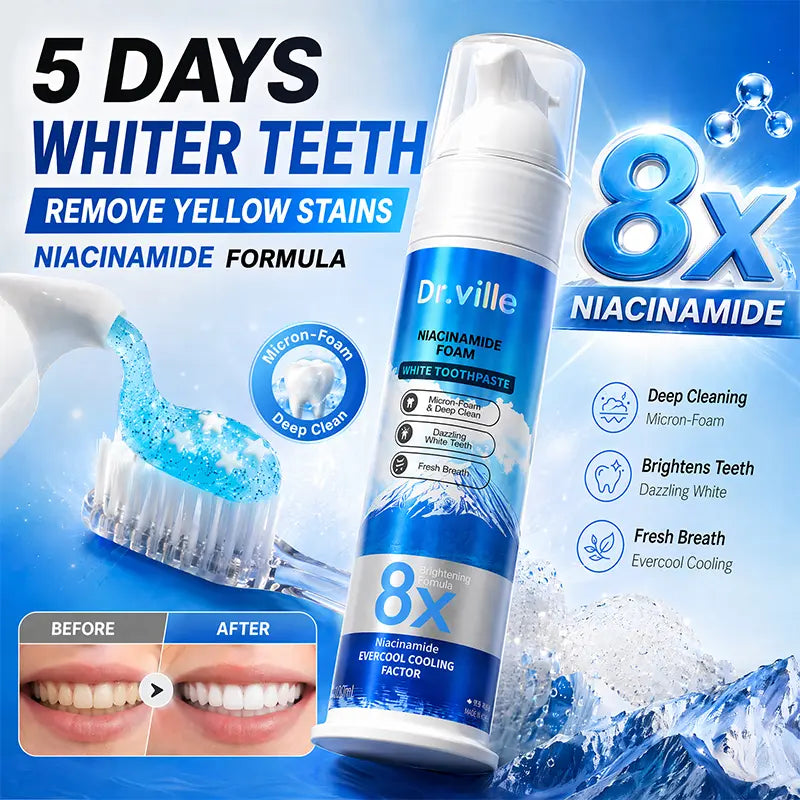 Dr.ville Niacinamide Foaming Whitening Toothpaste 8X - Fresh Breath Stain Removal Gentle Teeth Cleaning 100ml-D