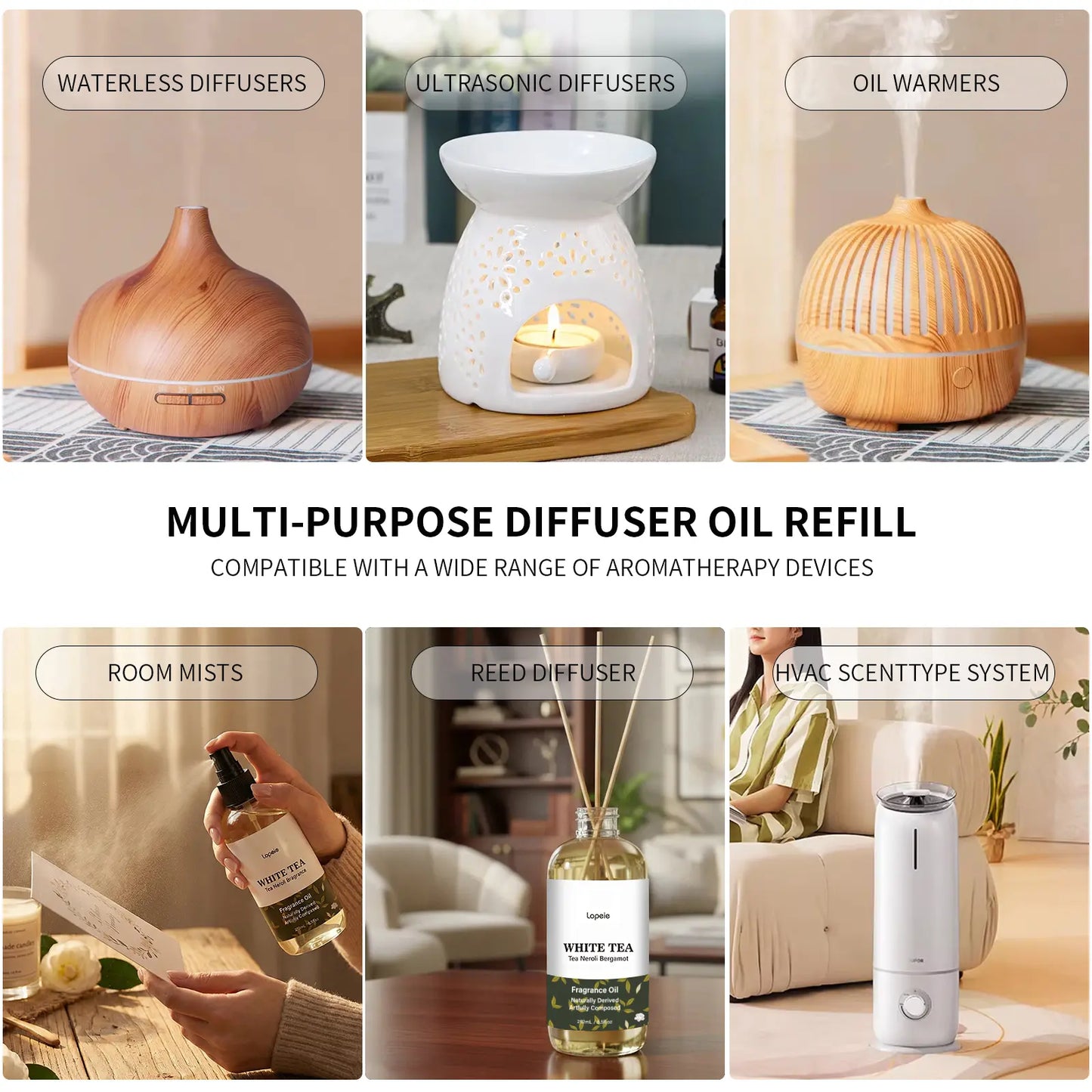 Lopeie Hotel Diffuser Oil Refill Inspired by The Westin Hotel - 118ml 4.1 fl oz - Aromatherapy Essential Oil-White Tea, Neroli & Bergamot – Ideal for Ultrasonic and Waterless Diffusers Pleasant Fragrant