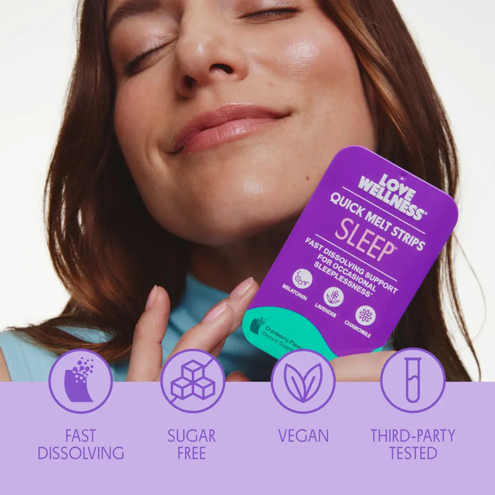 Love Wellness Sleep* Quick Melt Strips for Occasional Sleeplessness | Dissolvable Sleep Support Supplement | Melatonin, Lavender & Chamomile | Vegan & Sugar-Free | 15 Strips Dietary