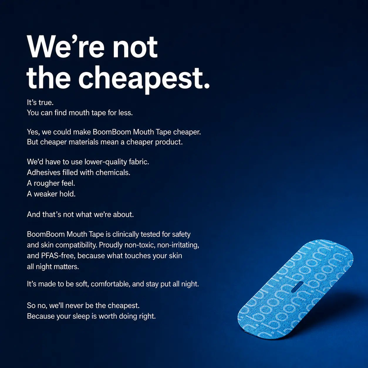 [NEW] BoomBoom Mouth Tape: Breathe Better, Sleep Better | Encourages Nasal Breathing | Flexible Fabric for All-Night Comfort | Skin-Friendly Adhesive | Clinically Tested. Non-Toxic. PFAs Free. | Wake Up Restored | Subscribe and Save