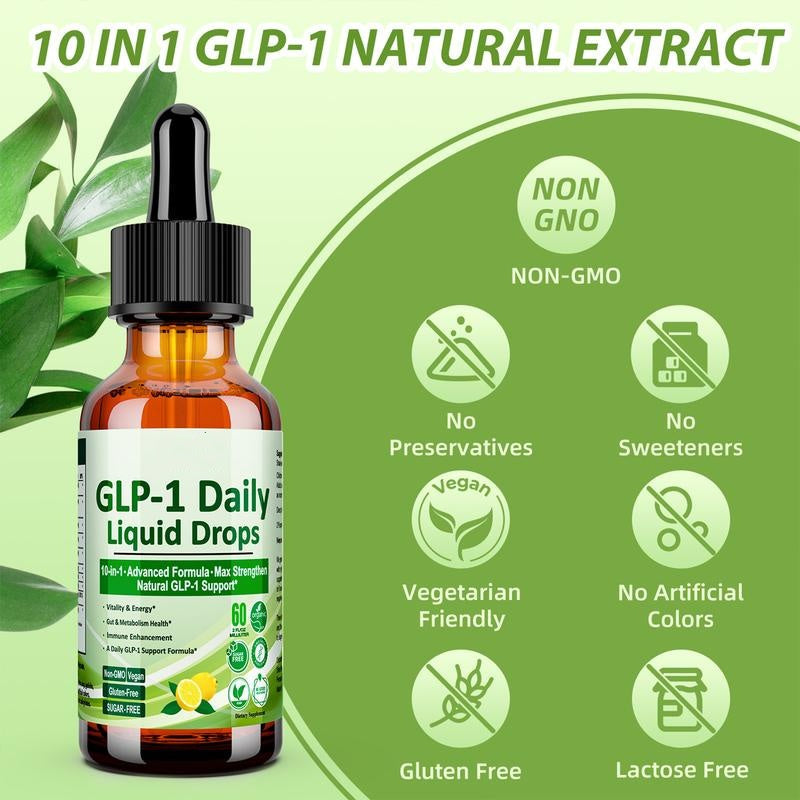 GLP-1 Supplement Liquid Drops, GLP 1 Activated Fiber, with 800 mg Berberine, Ceylon Cinnamon, Green Tea, Bromelain, Natural GLP-1 Support Gut and Digestive Health Immune and Energy Support